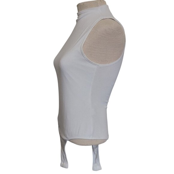 Sleeveless Bodysuite High Neck White Medium Layering Minimalist Preppy - Picture 2 of 10